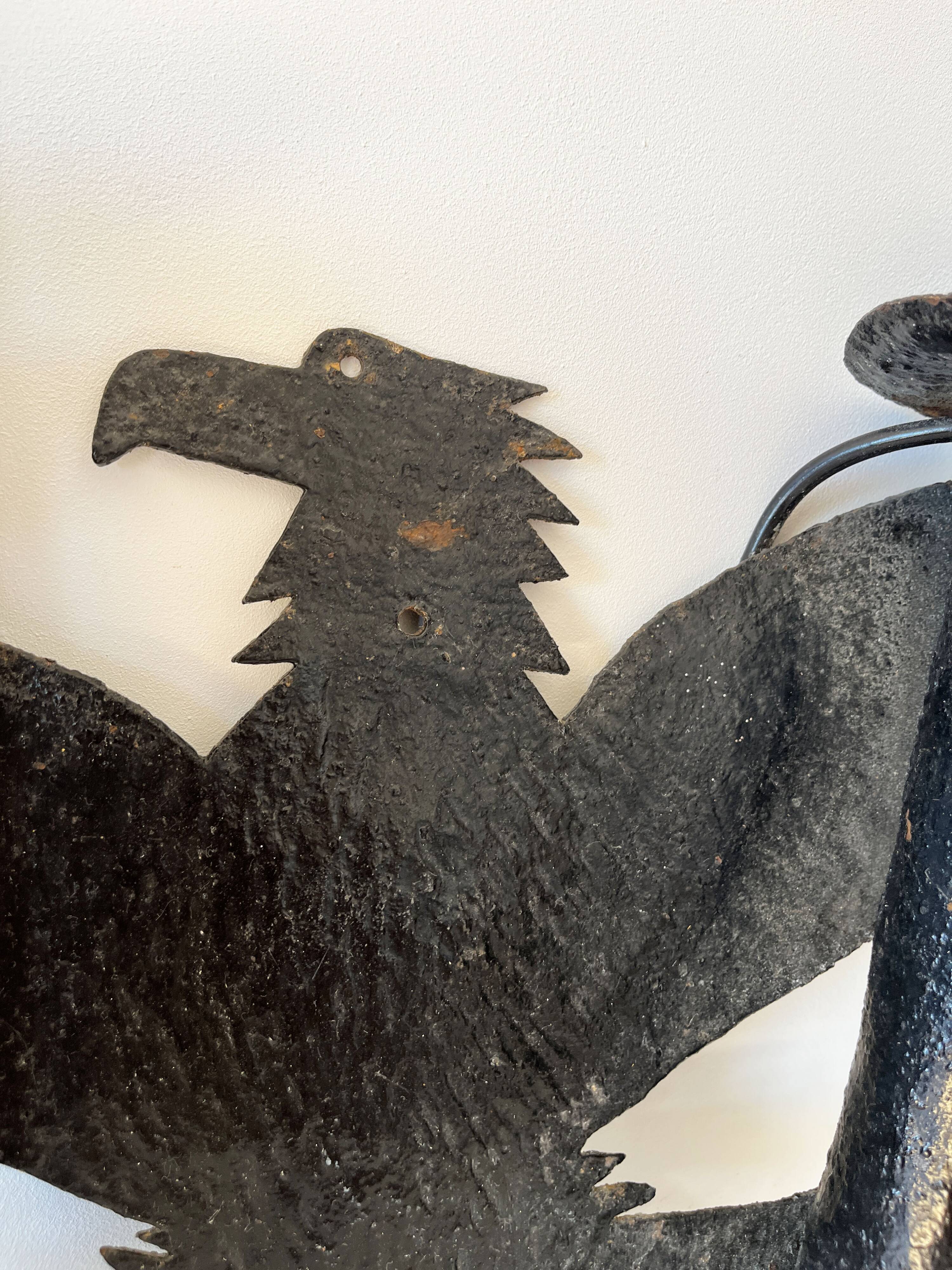 Pair of Brutalist Wrought Iron Eagle Wall Sconces