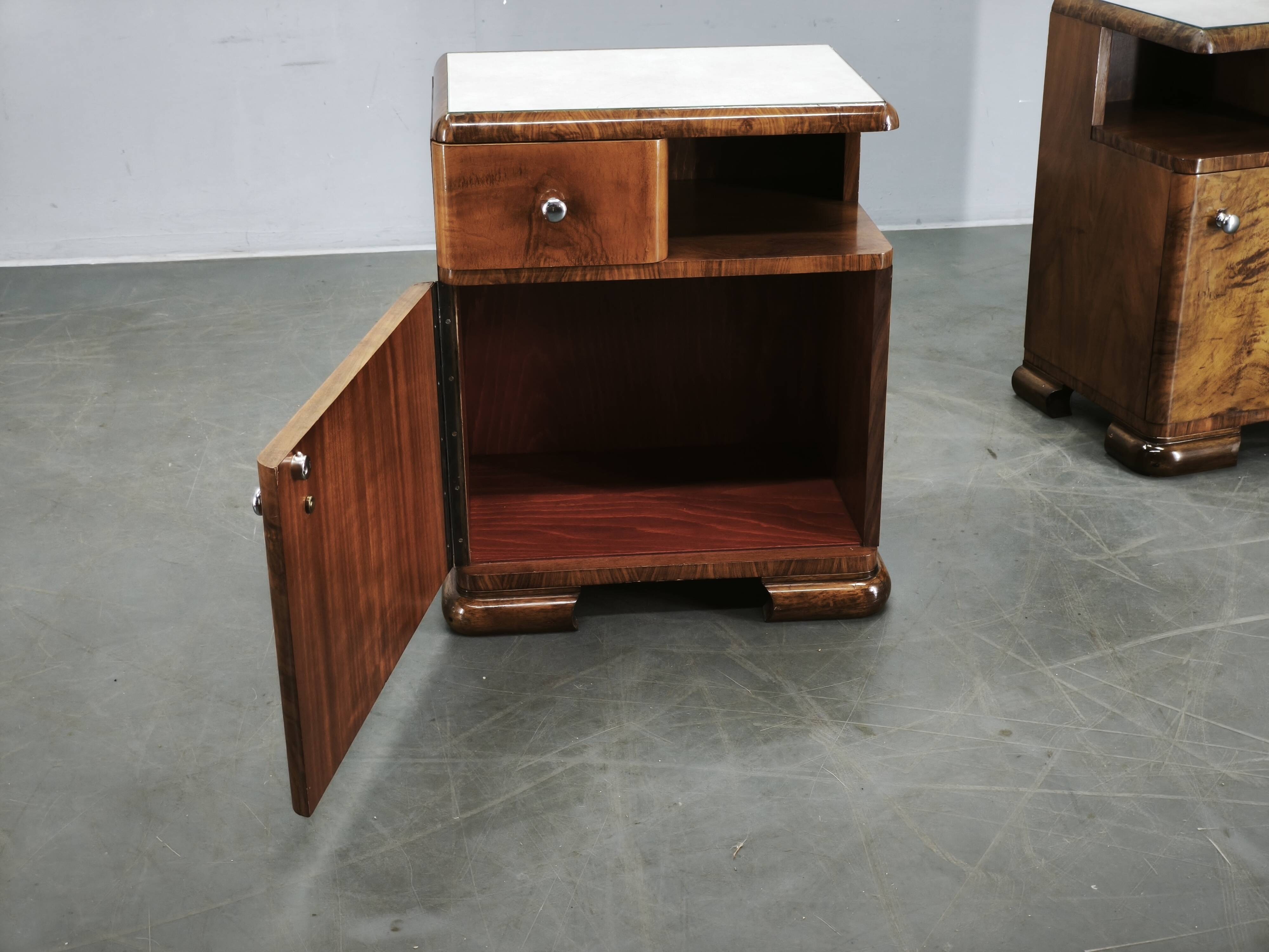 Pair of Art Deco Walnut Nightstands, Czechoslovakia, 1930s