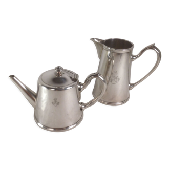 Teapot and milk jug in silver metal, Félix Frères