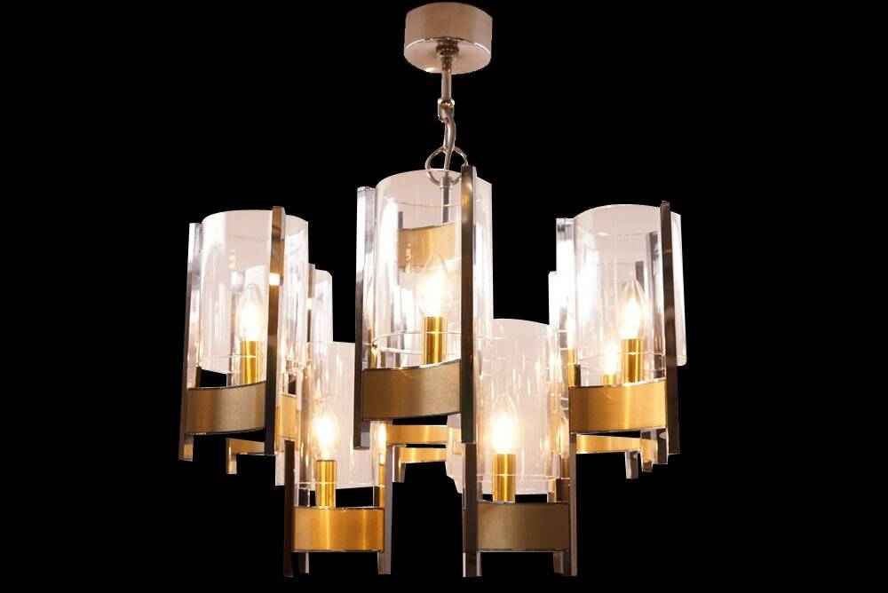Vintage Chrome and Brass Chandelier by Sciolari