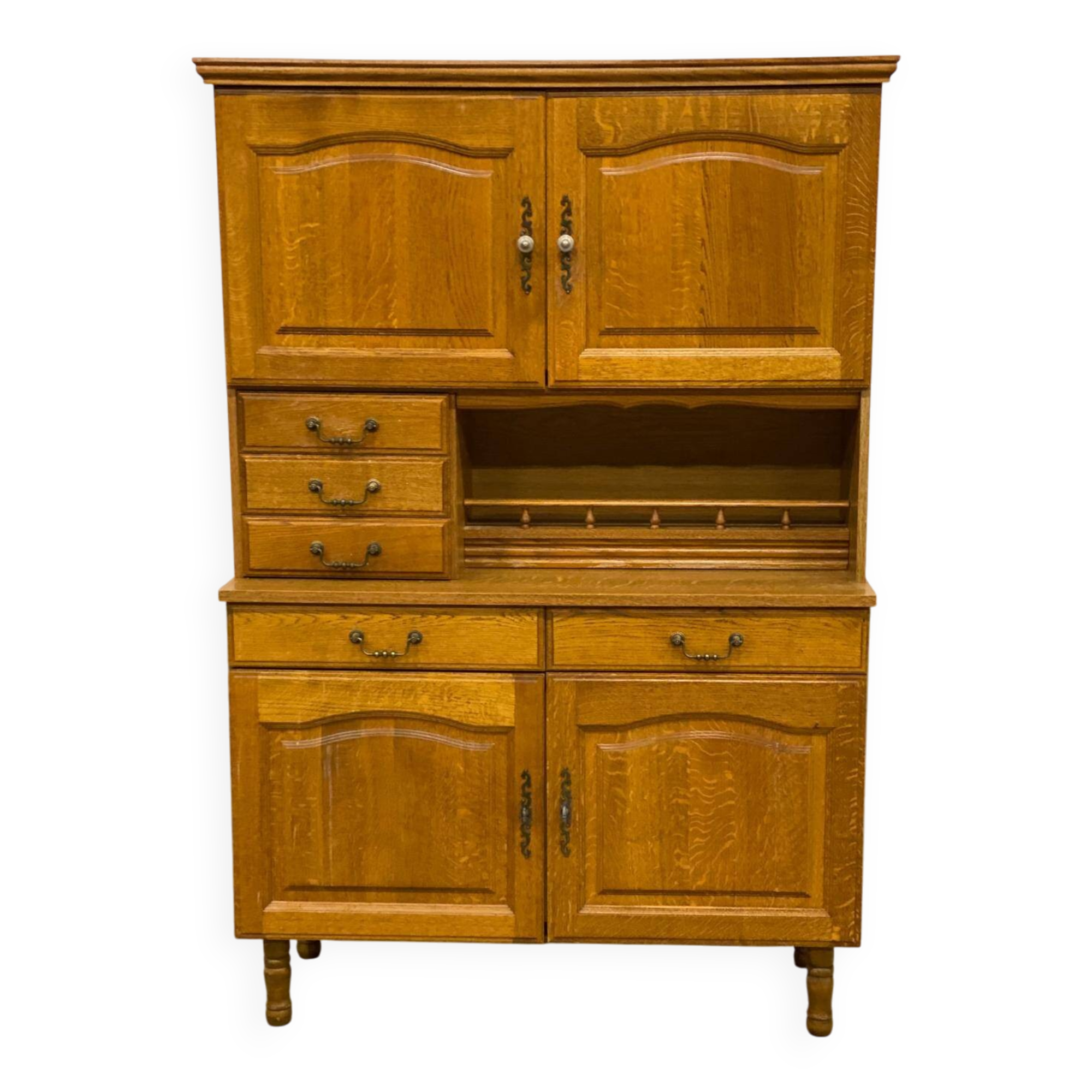 Vaisselier, buffet 2 corps vintage en chêne