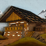 Vintage Alpine Table, Carved and Painted Wood - Signed - H 18 / L 25 cm