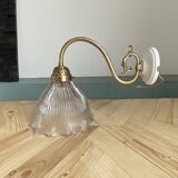 Holophane tulip brass swan neck wall lamp with porcelain rosette