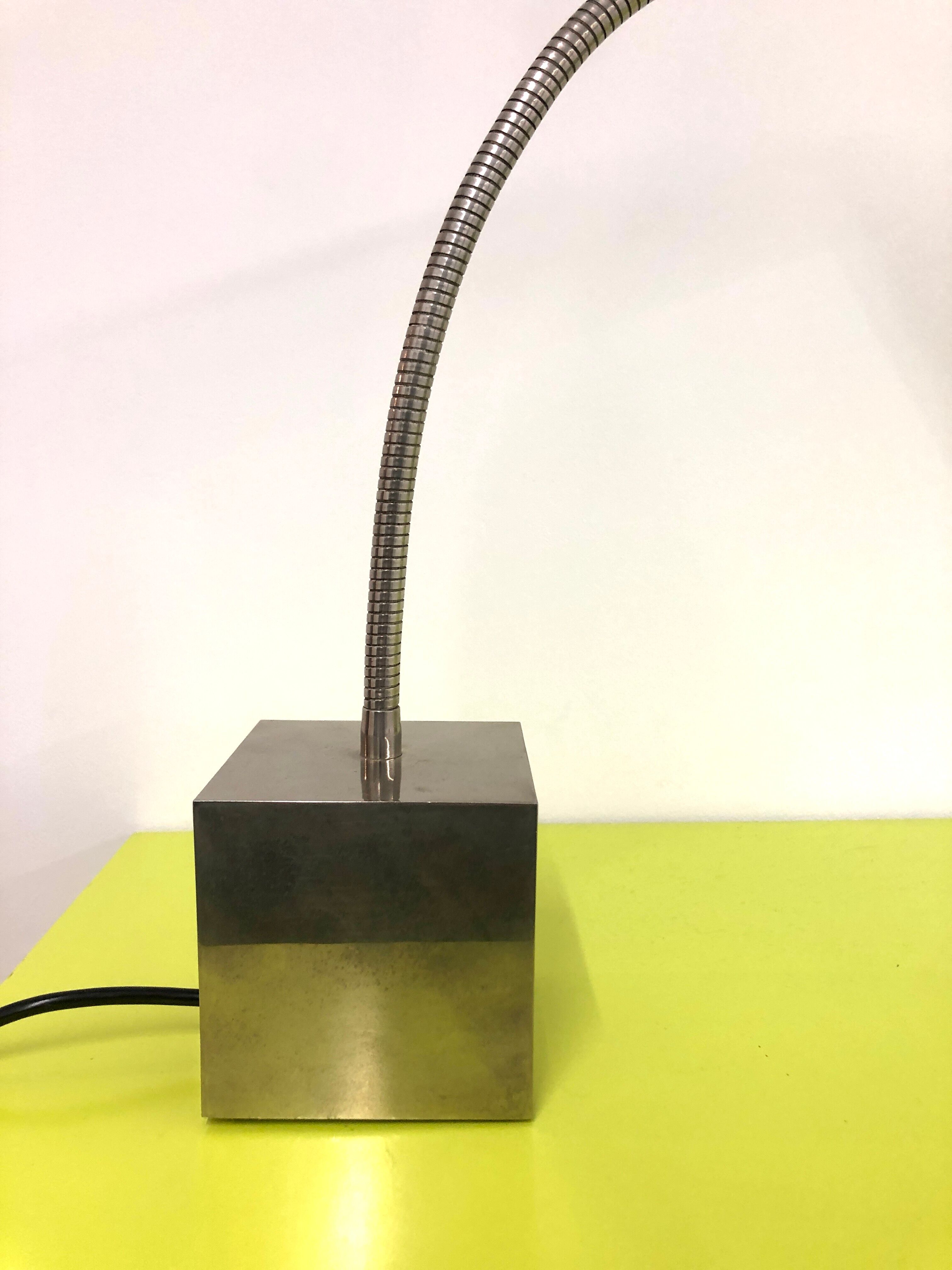 Chrome metal lamp with flexible rod by Michel Boyer for Verre Lumière, 1968