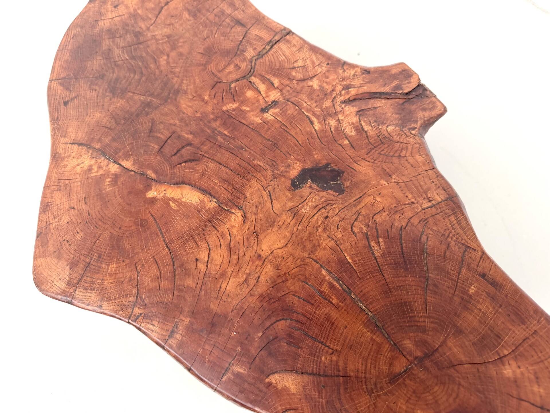 Brutalist tripod coffee table in solid teak – 1970s