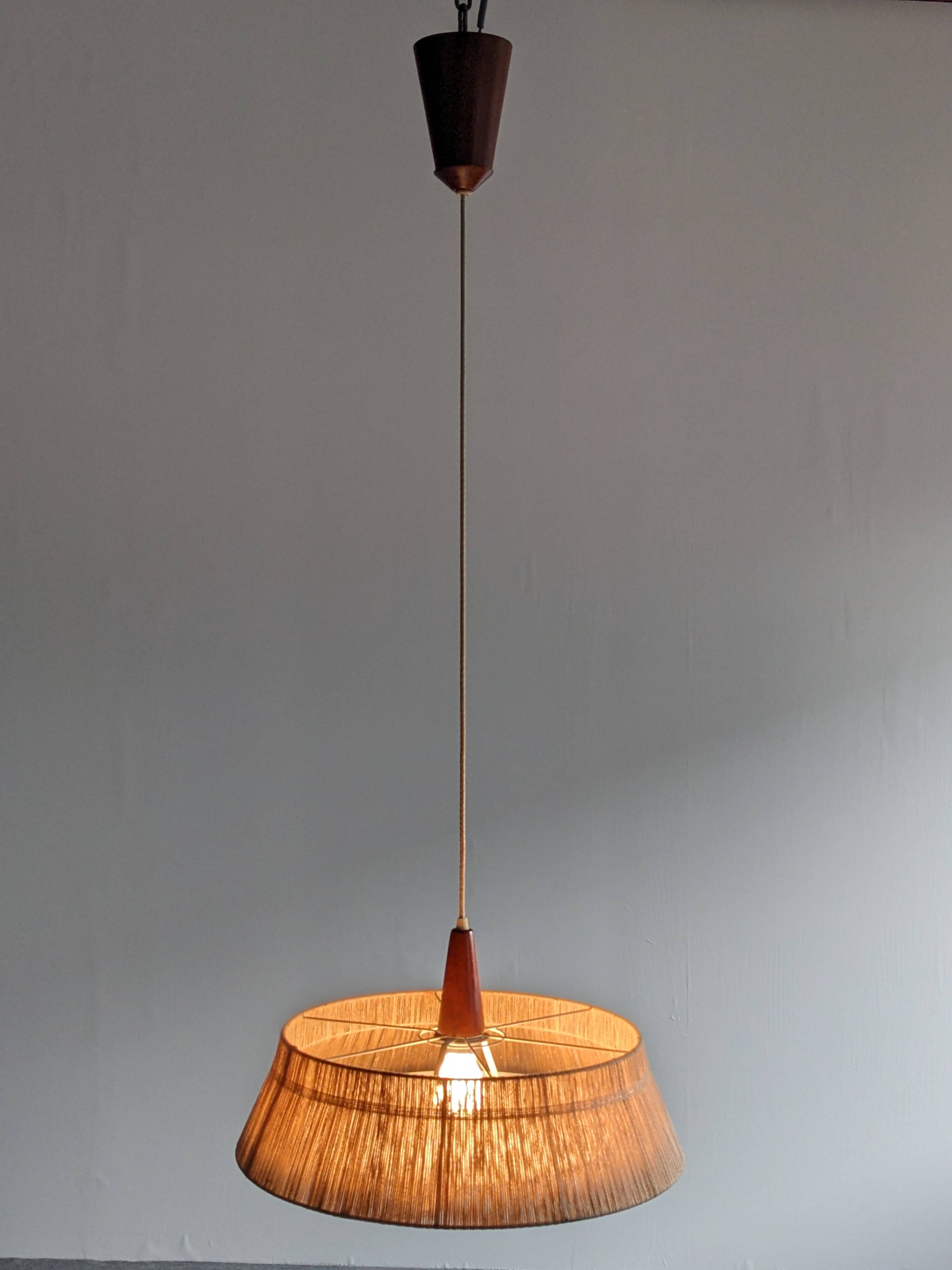 Teak and sisal pendant light from the 50s/60s by Temde Leuchten