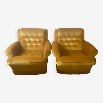 Pair of vintage bronze velvet armchairs 1960