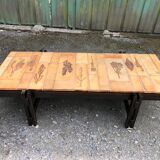 Vintage ceramic coffee table decorated with herbarium decoration Roger Capron