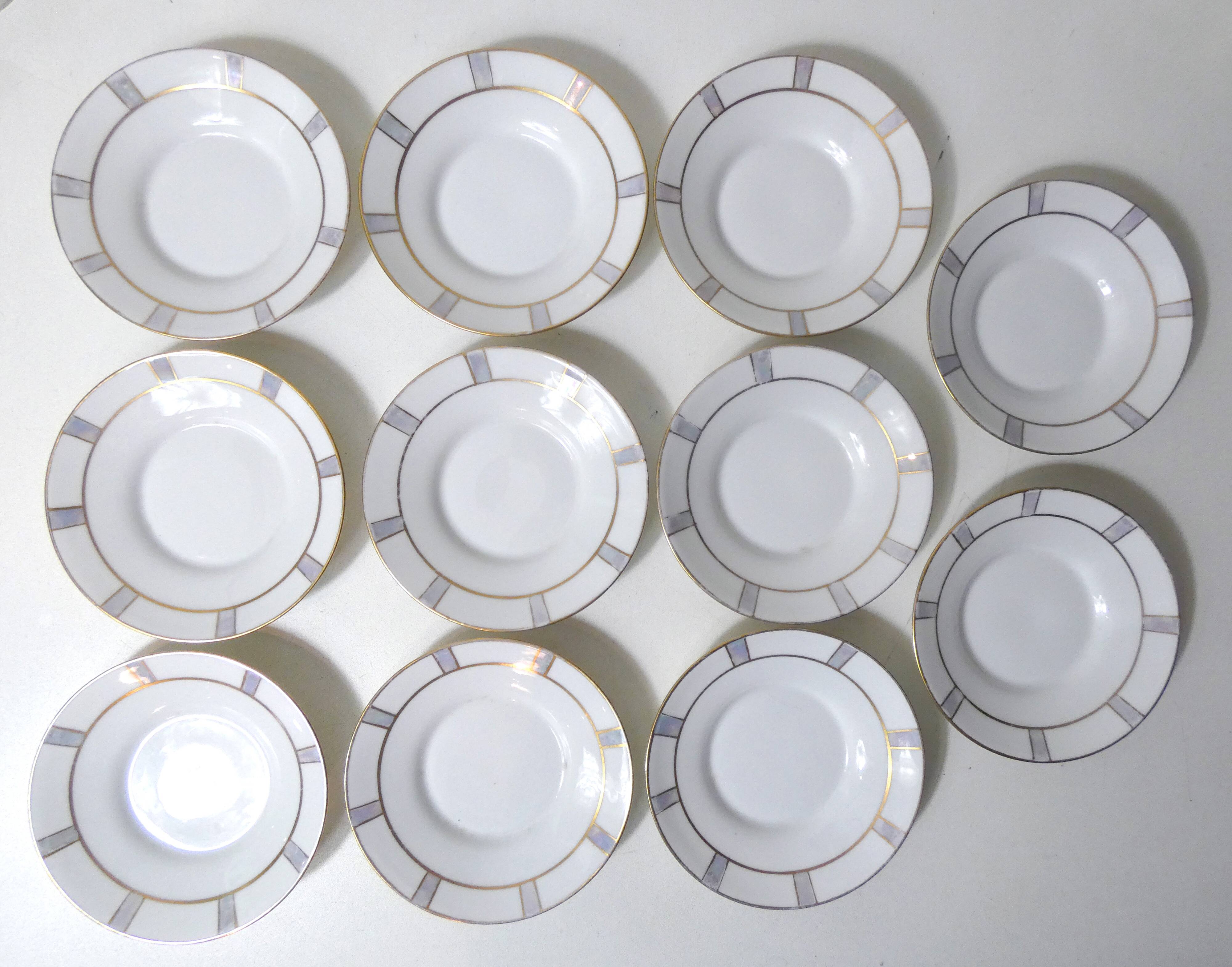 Limoges Ribes porcelain tea and coffee service, gold, silver, iridescent mother-of-pearl, Art Deco