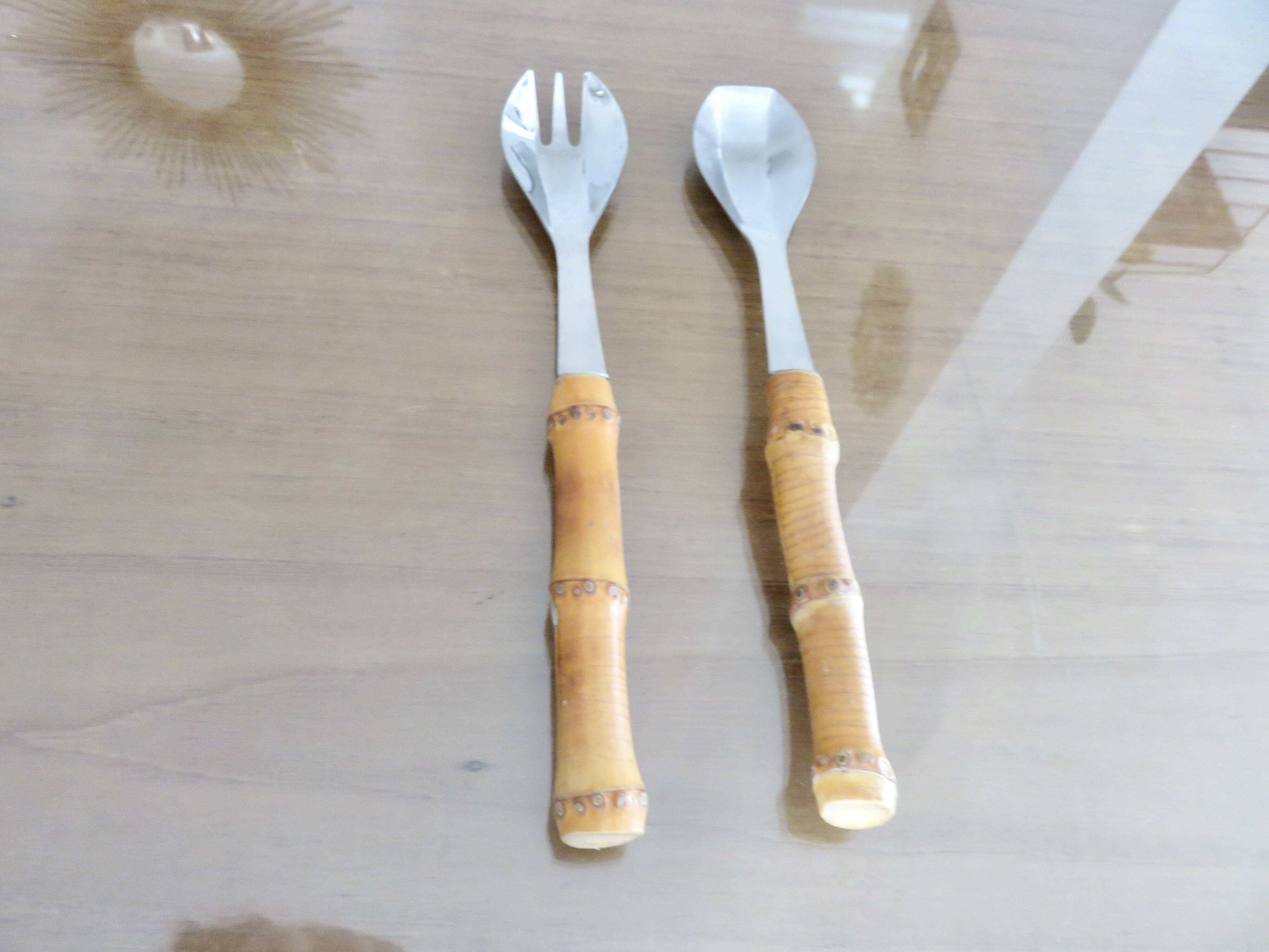 Bamboo handle salad servers from the 60s