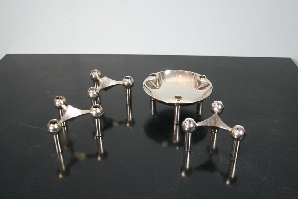 3 candlesticks and 1 flexible cup Nagel 1970
