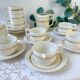 Service à café St Amand 10 personnes – Porcelaine vintage blanche et dorée