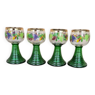 Set of 4 large Roemer wine glasses with Bacchus decor