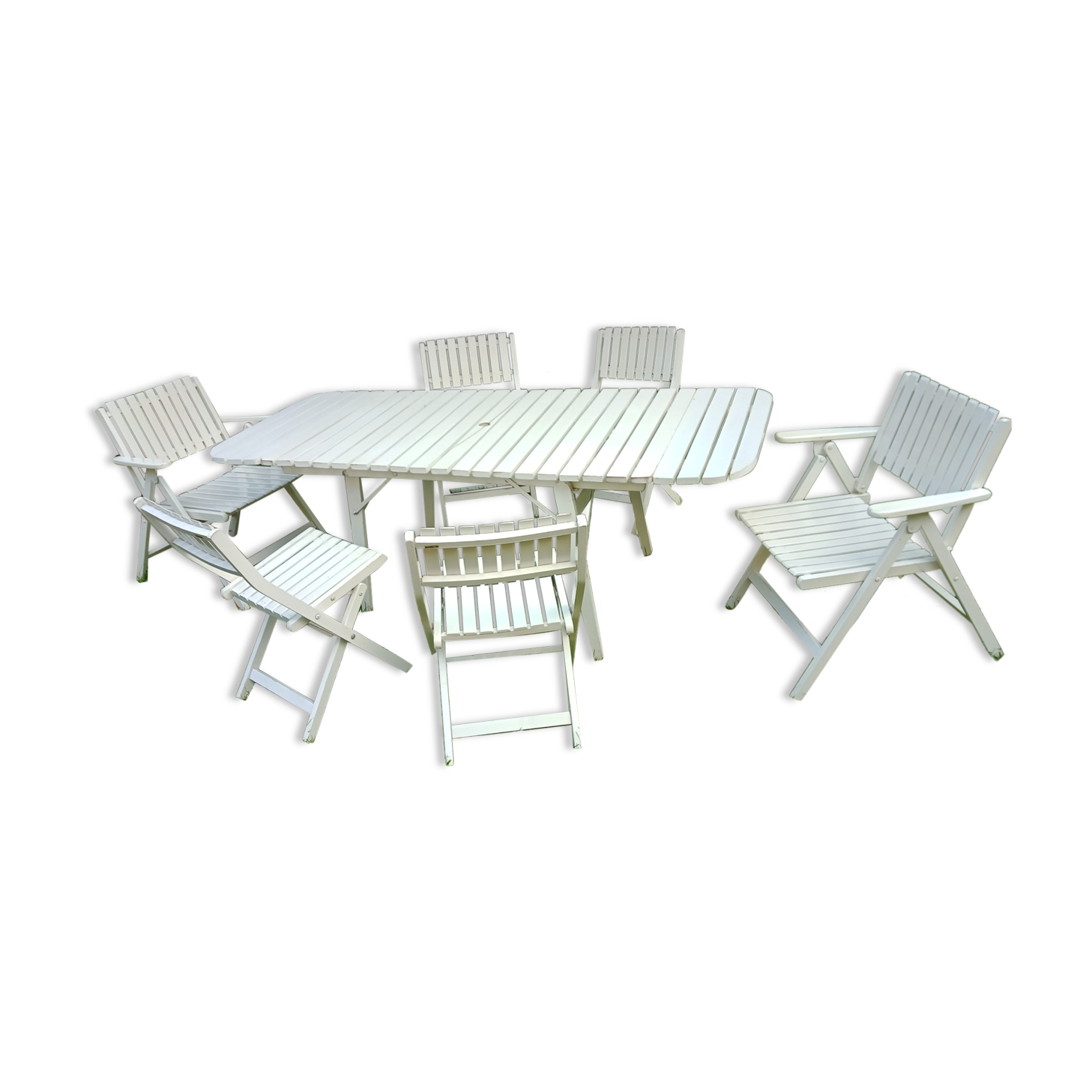 Vintage garden furniture R Gleizes in white painted wood