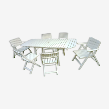 Salon de jardin vintage R Gleizes en bois peint en blanc