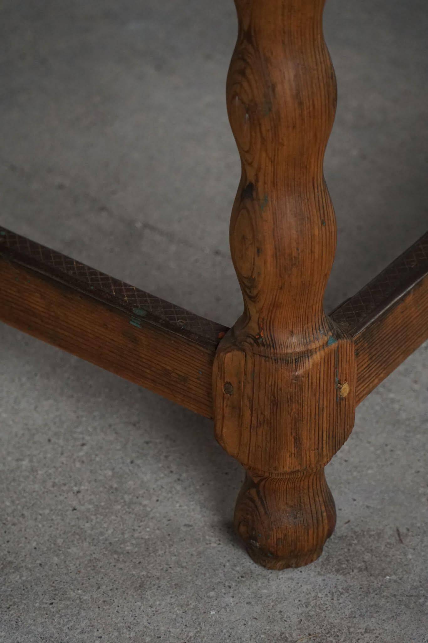Modern French rectangular dining table in solid pine, handmade, 1900s.