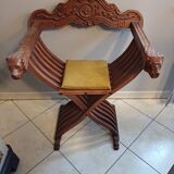 Florentine Savonarola chair, entirely hand-carved in walnut
