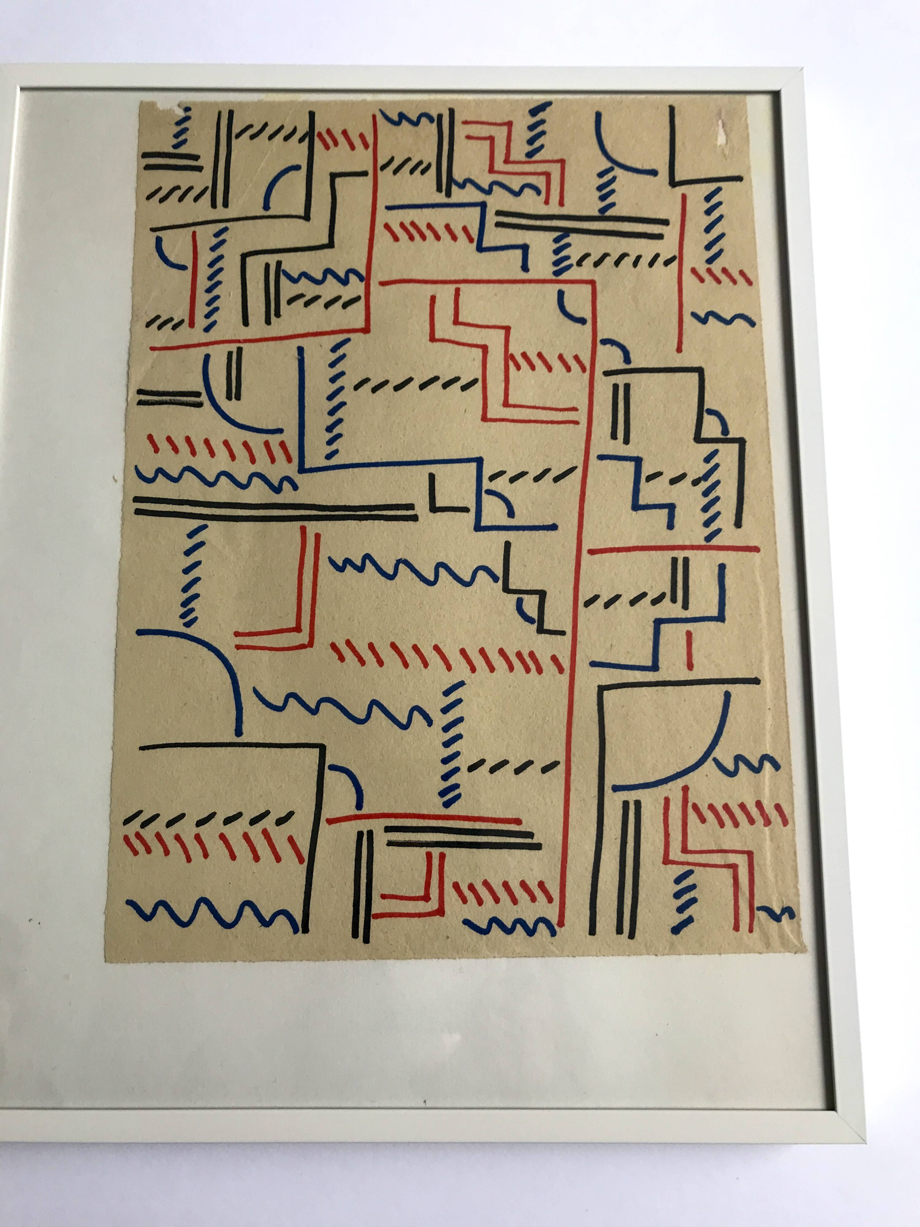Elie dayan, untitled (abstract composition 5). felt pen on paper.