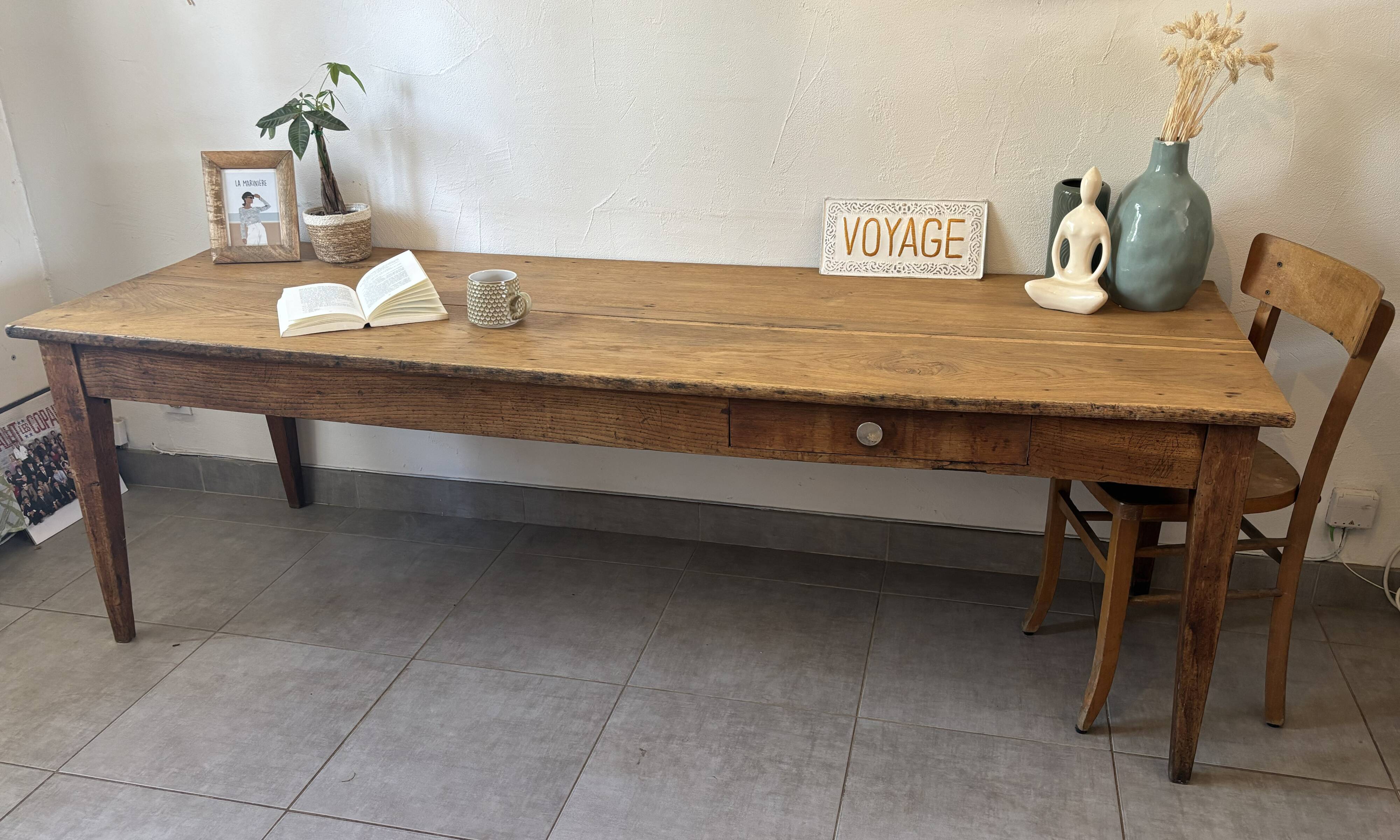 Authentic vintage farmhouse table from the 1950s in solid oak.
