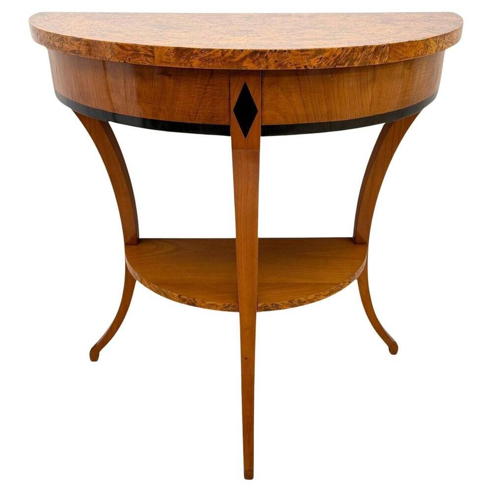 Biedermeier demi-lune console in cherry wood & birch wood, Franconia, 1830