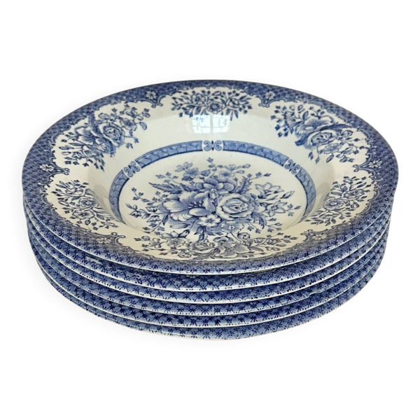 Set de six assiettes creuses anglaises, en céramique ironstone, motifs fleurs