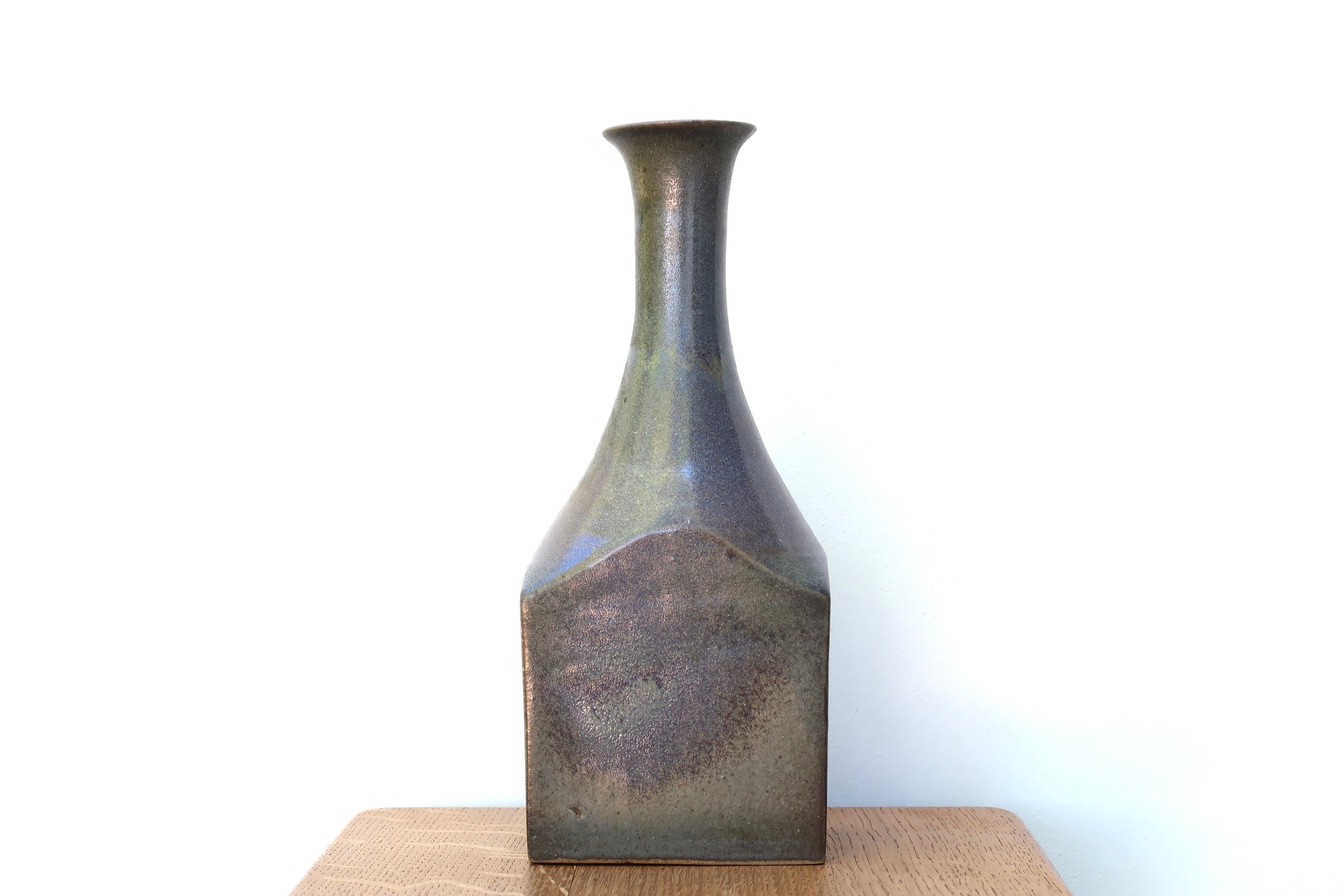Signed sandstone bottle vase, 70s