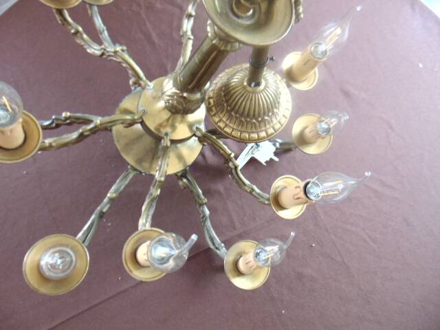 Antique chandelier in bronze and brass – 80 cm – multi-light – electricity