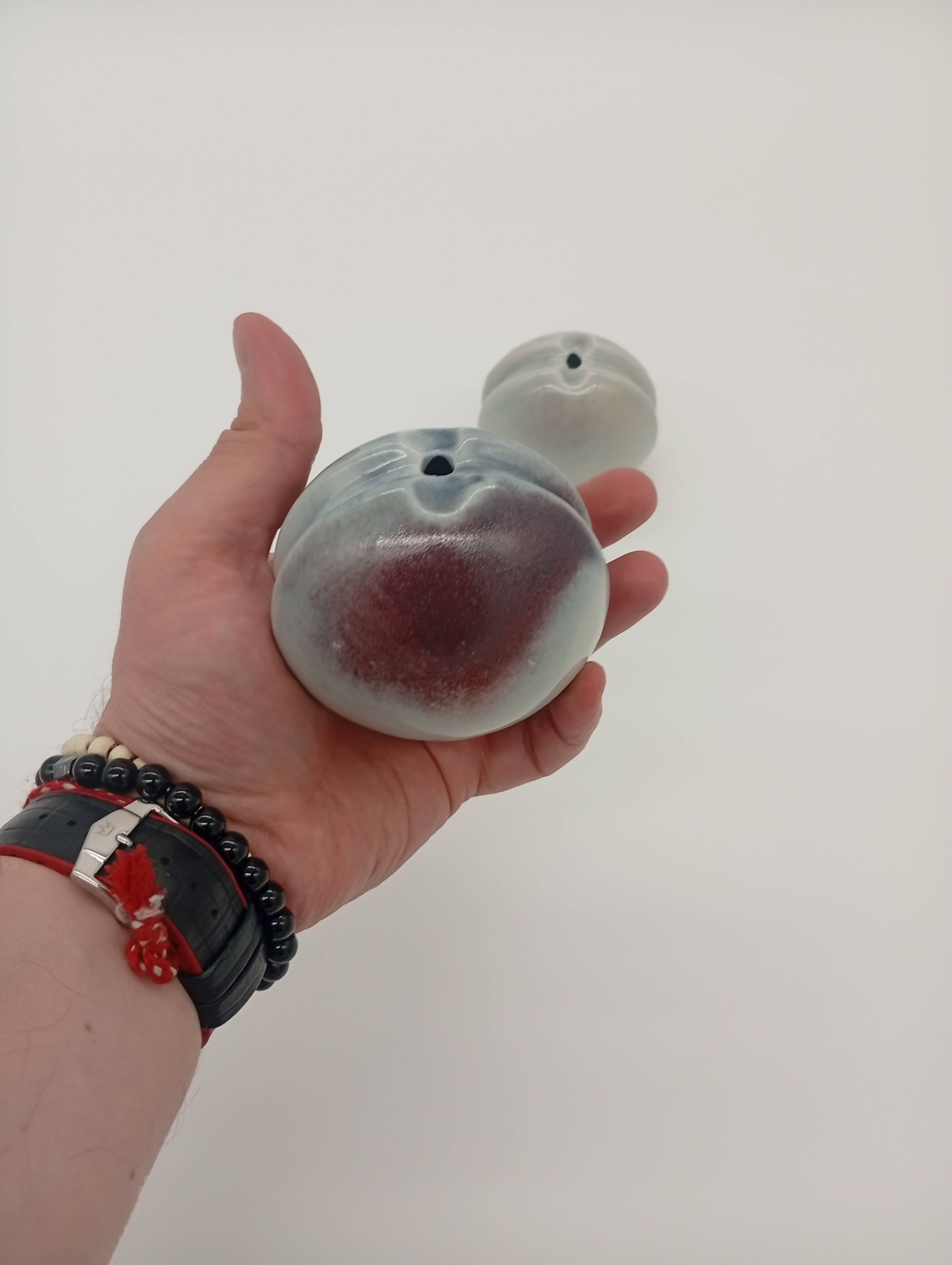 Duo 2 Vase Soliflore Lenticular Glazed Stoneware Grey Blue Purple Ceramic