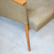 Pair of vintage armchairs in oak and embossed fabric, with old republished certificate of authenticity