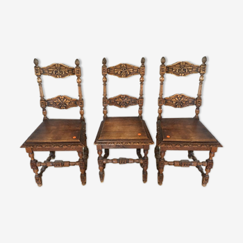 Set of 3 old wooden chairs