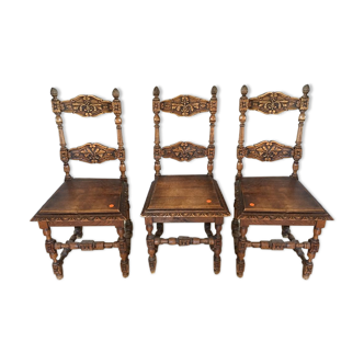 Set of 3 old wooden chairs