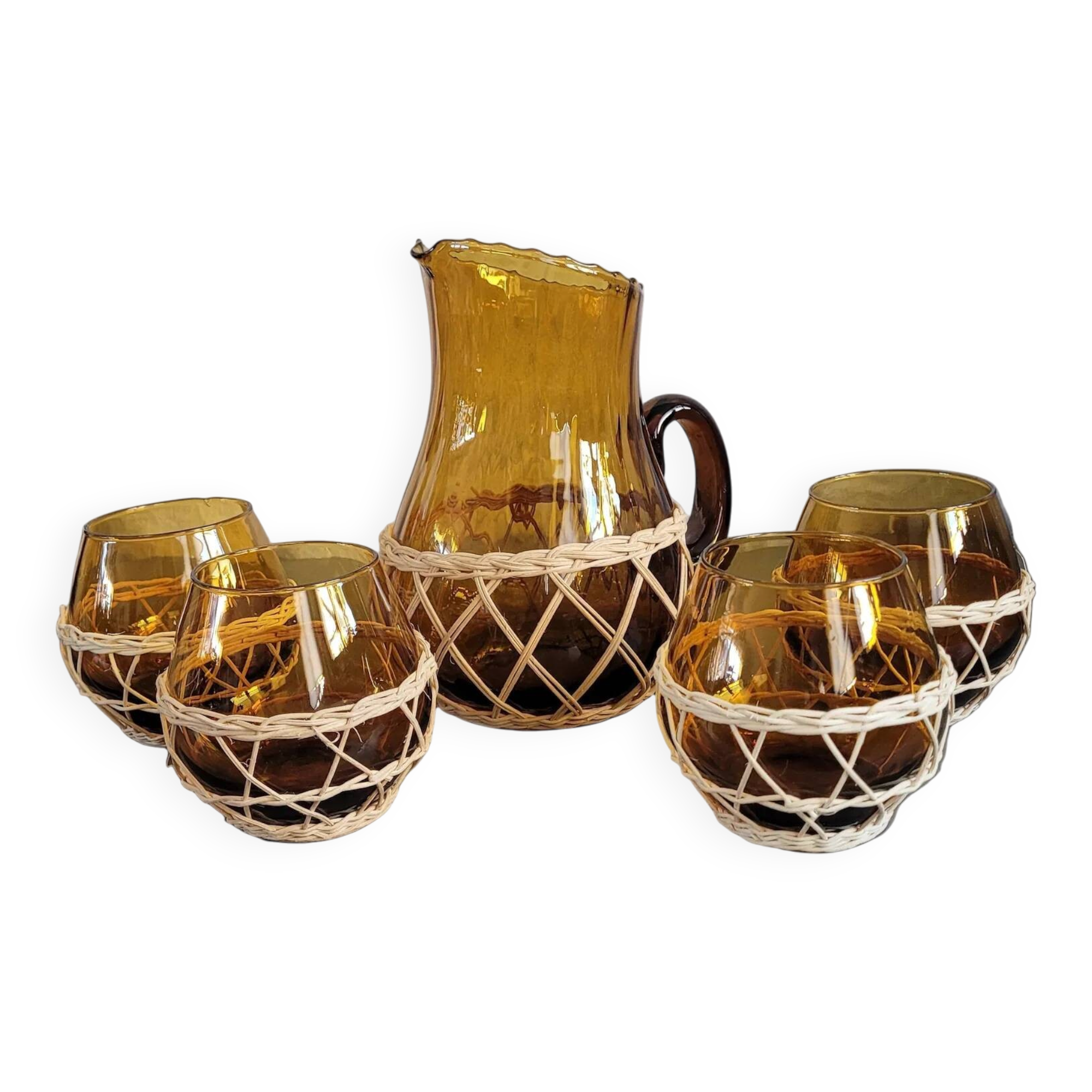 Amber glass and wicker lemonade service
