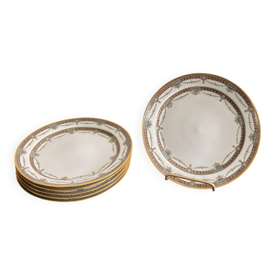 6 Assiettes Dessert Porcelaine Limoges Harreau Bord Godronné Néo classique