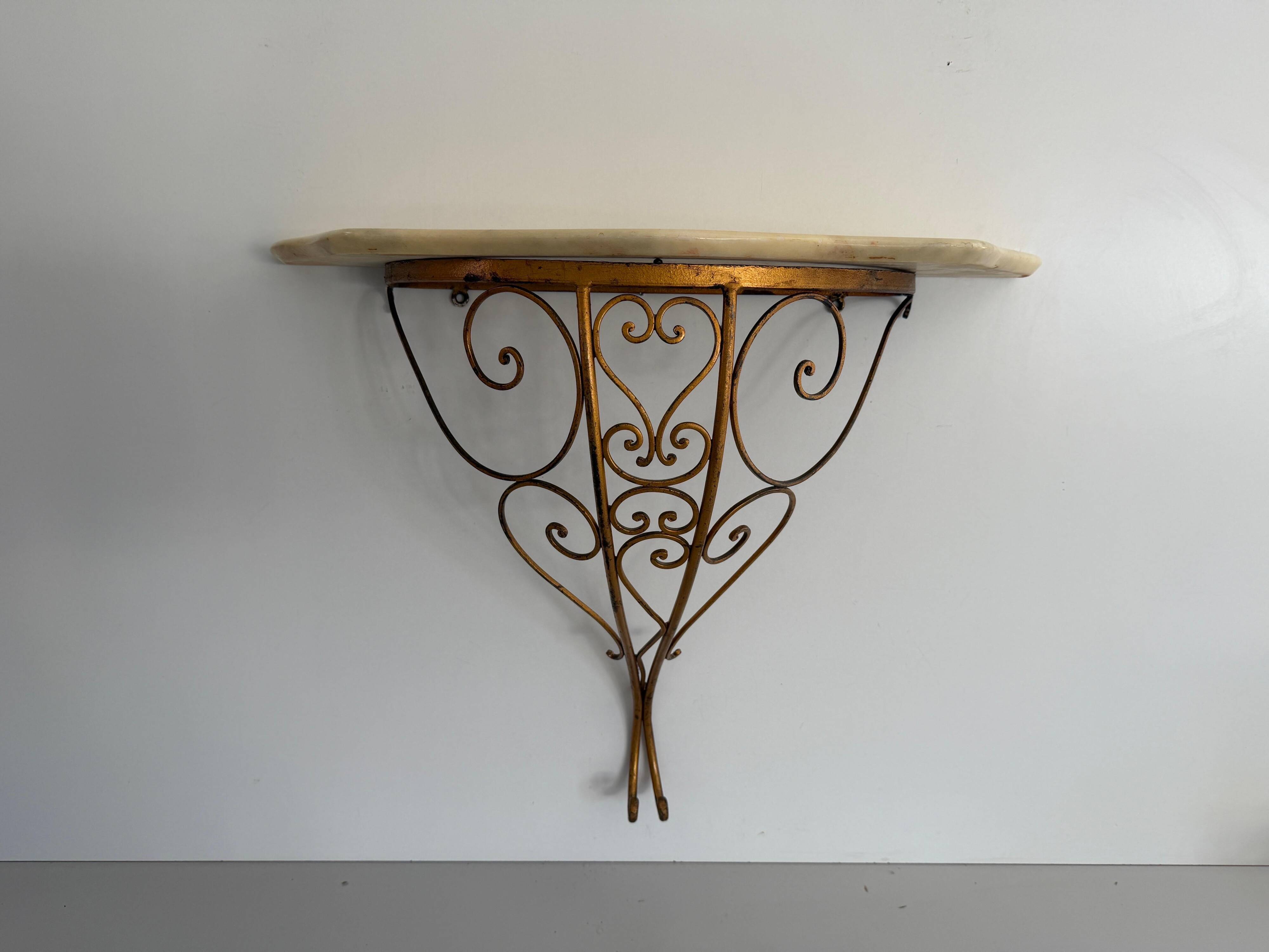 Mid-century floating wall console in wrought iron, 1950, Italy