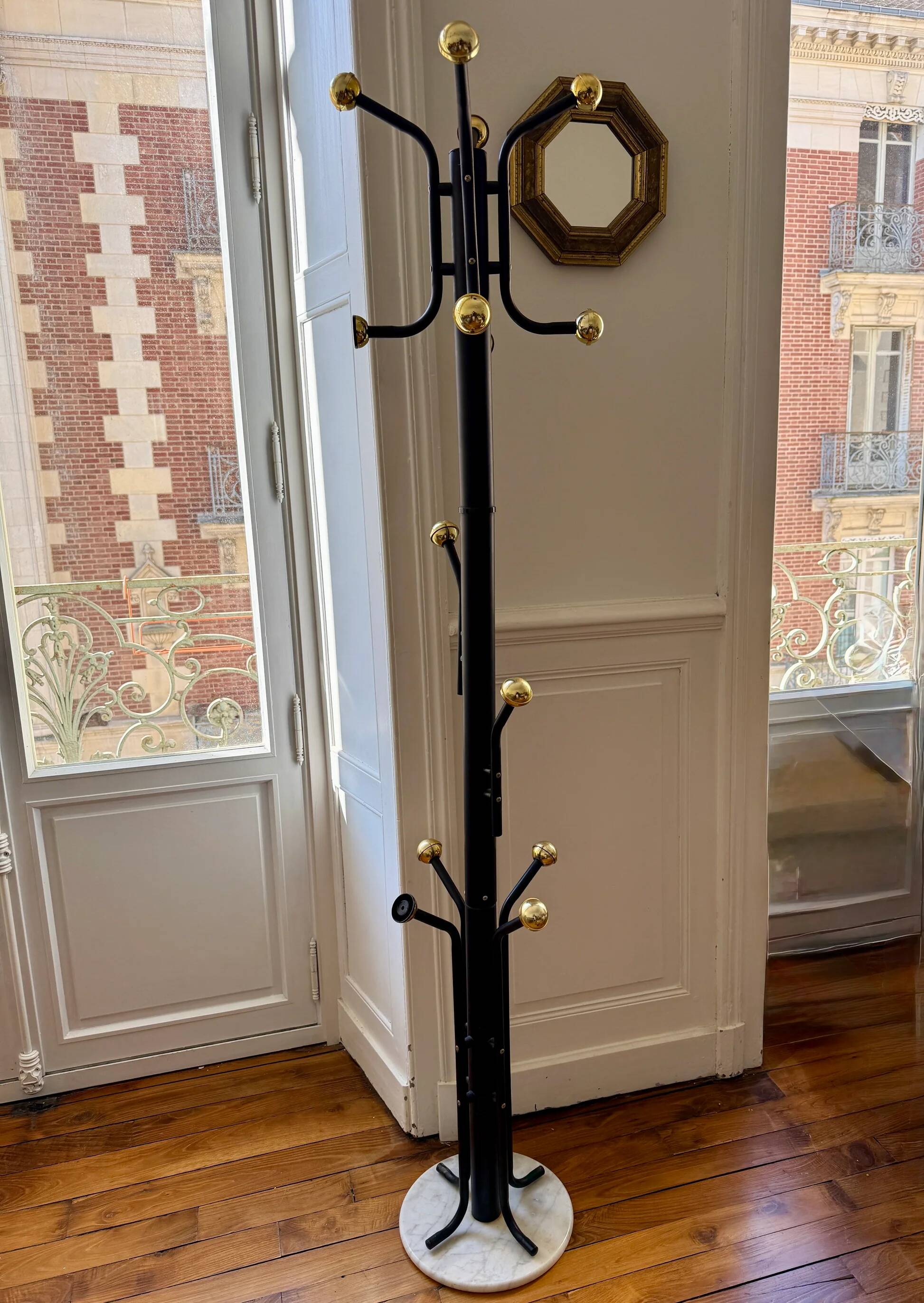 Golden metal coat rack with 14 hooks - 1970s