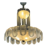 Lustre fontaine vénitien en verre de Murano incolore vert 1940