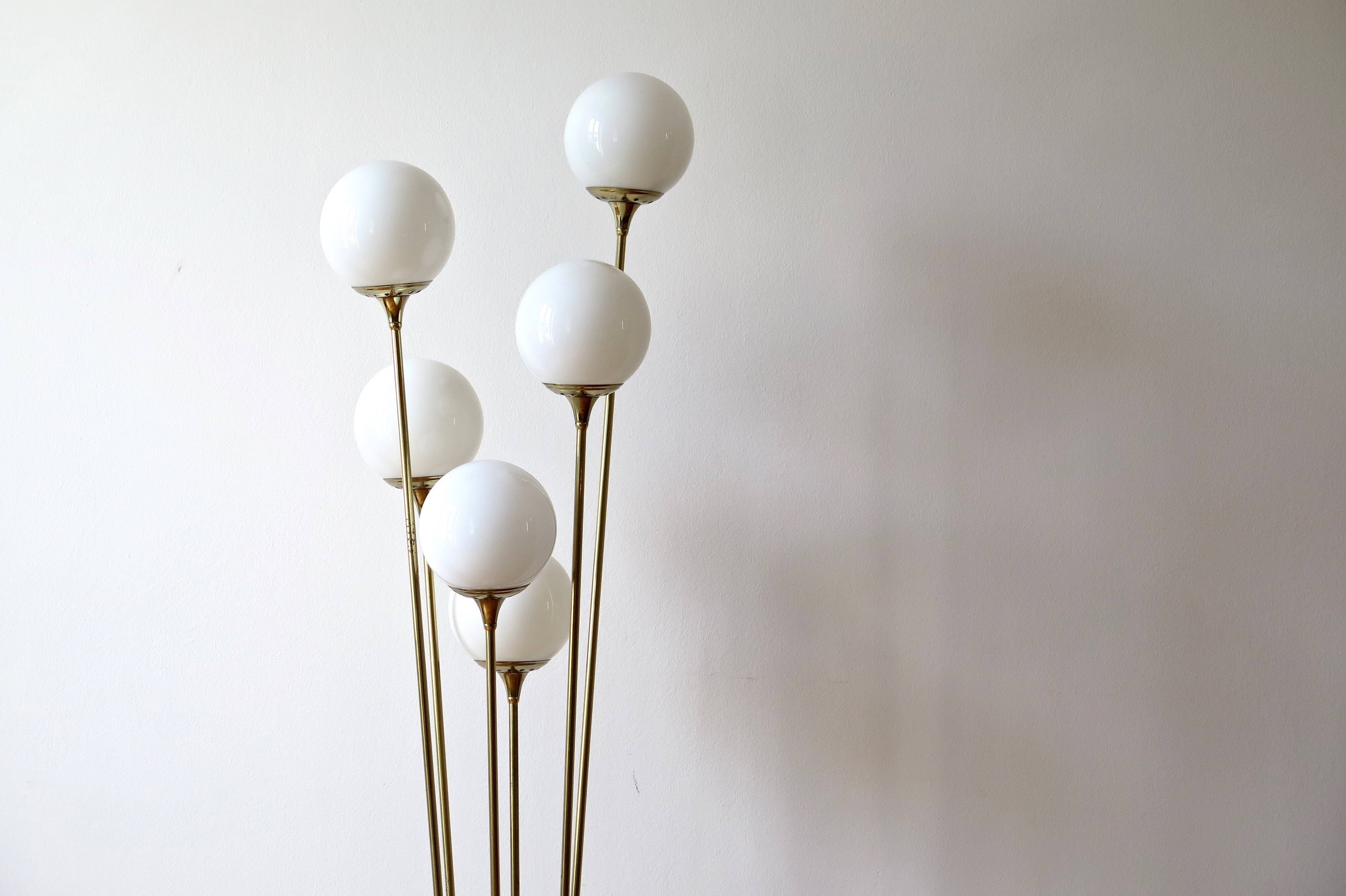 Italian Floor Lamp In Brass, Carrara and Opaline