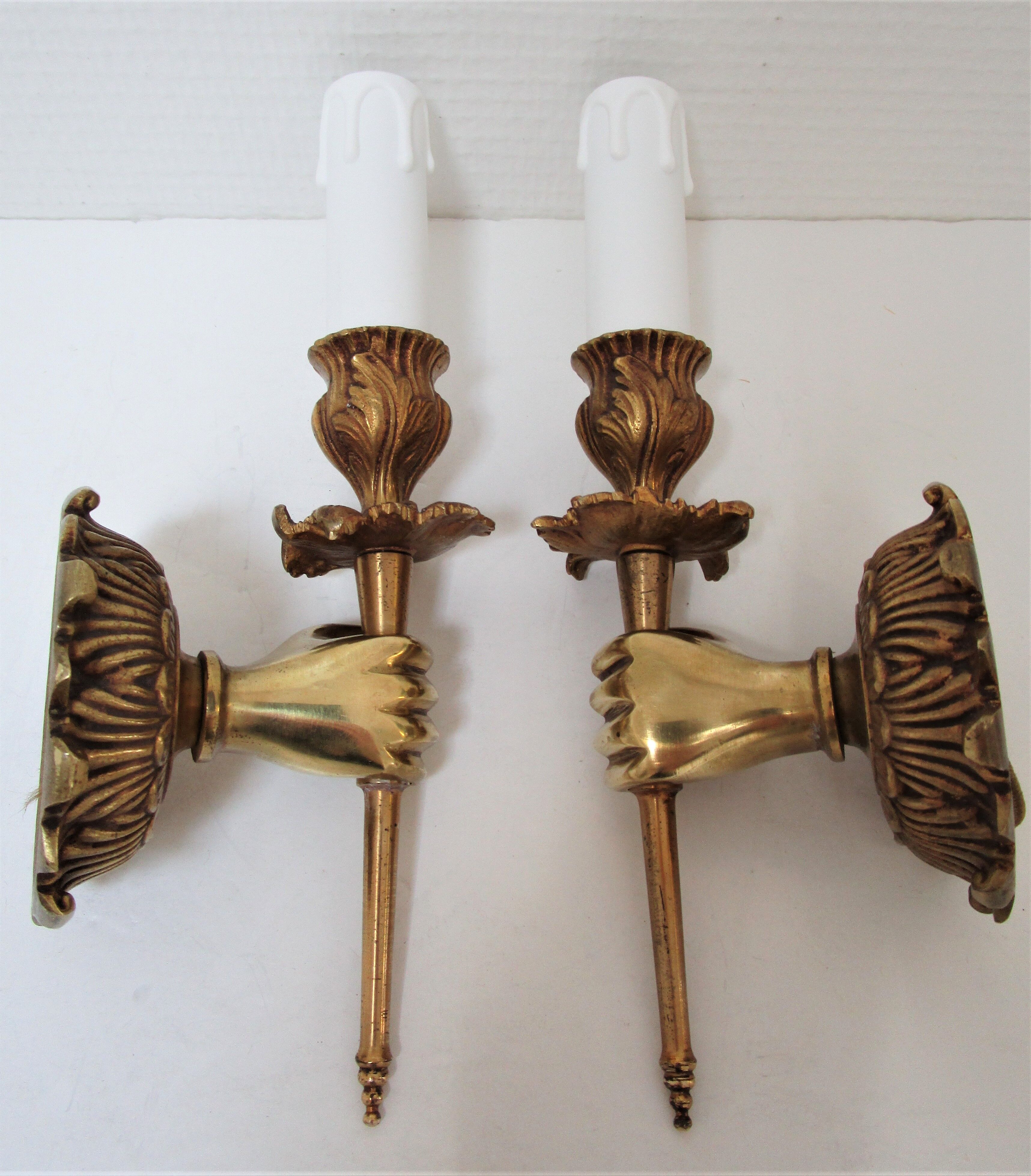Pair of hand sconces bronze vintage brass