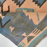 Faded Blue & Soft Peach Long Wide Handmade Kilim Rug, 168x296 Cm