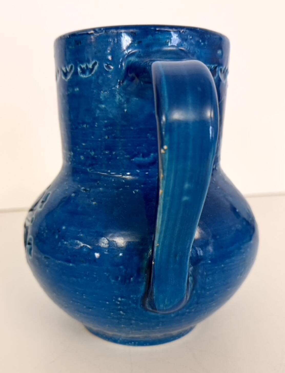 Handmade Rimini Blue Lacquered Ceramic Jug by Aldo Londi for Bitossi, Italy