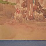 French school 20th century "under the trees of the village square" watercolor