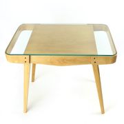 Table basse du milieu du siècle en chêne et verre, Tchécoslovaquie Années 1960