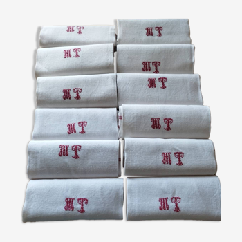 12 old shabby red tea towels monogram towel