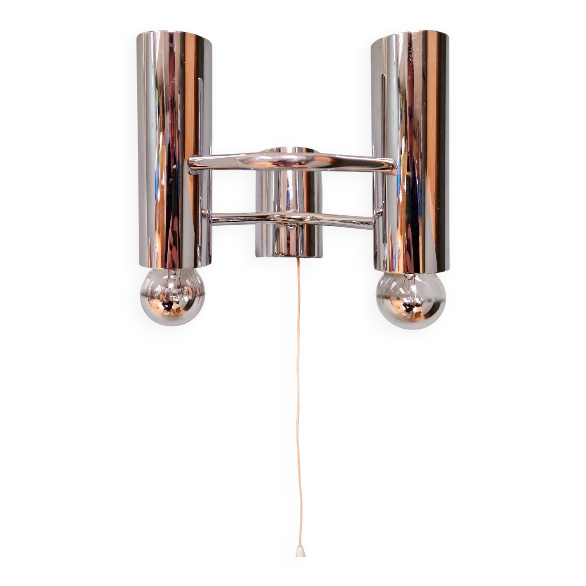 Double wall light in chrome metal, Gaetano Sciolari, 1970.