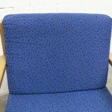 Comfortable 1980s blue and honey beech armchair