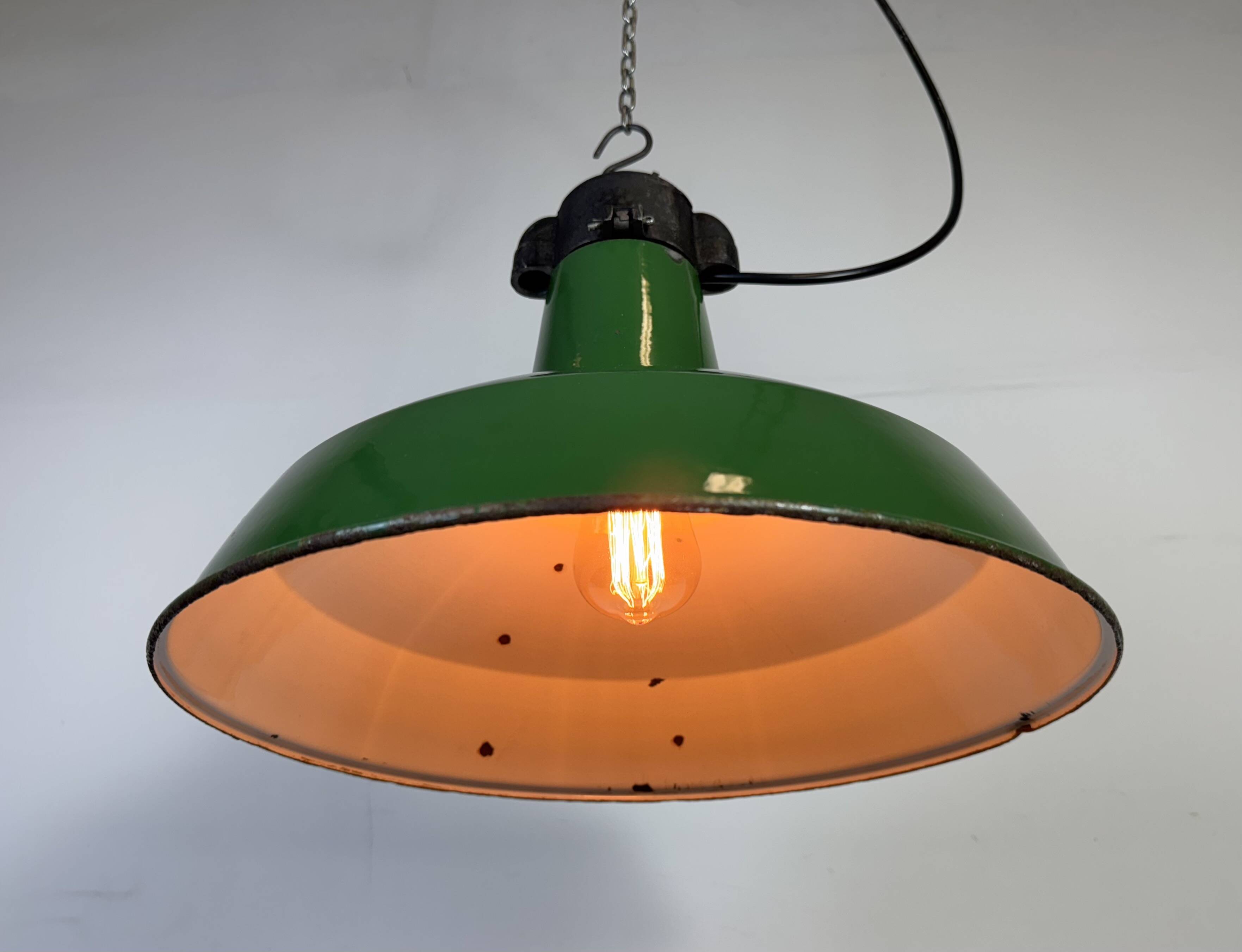 Industrial Green Enamel Factory Pendant Lamp, 1960s