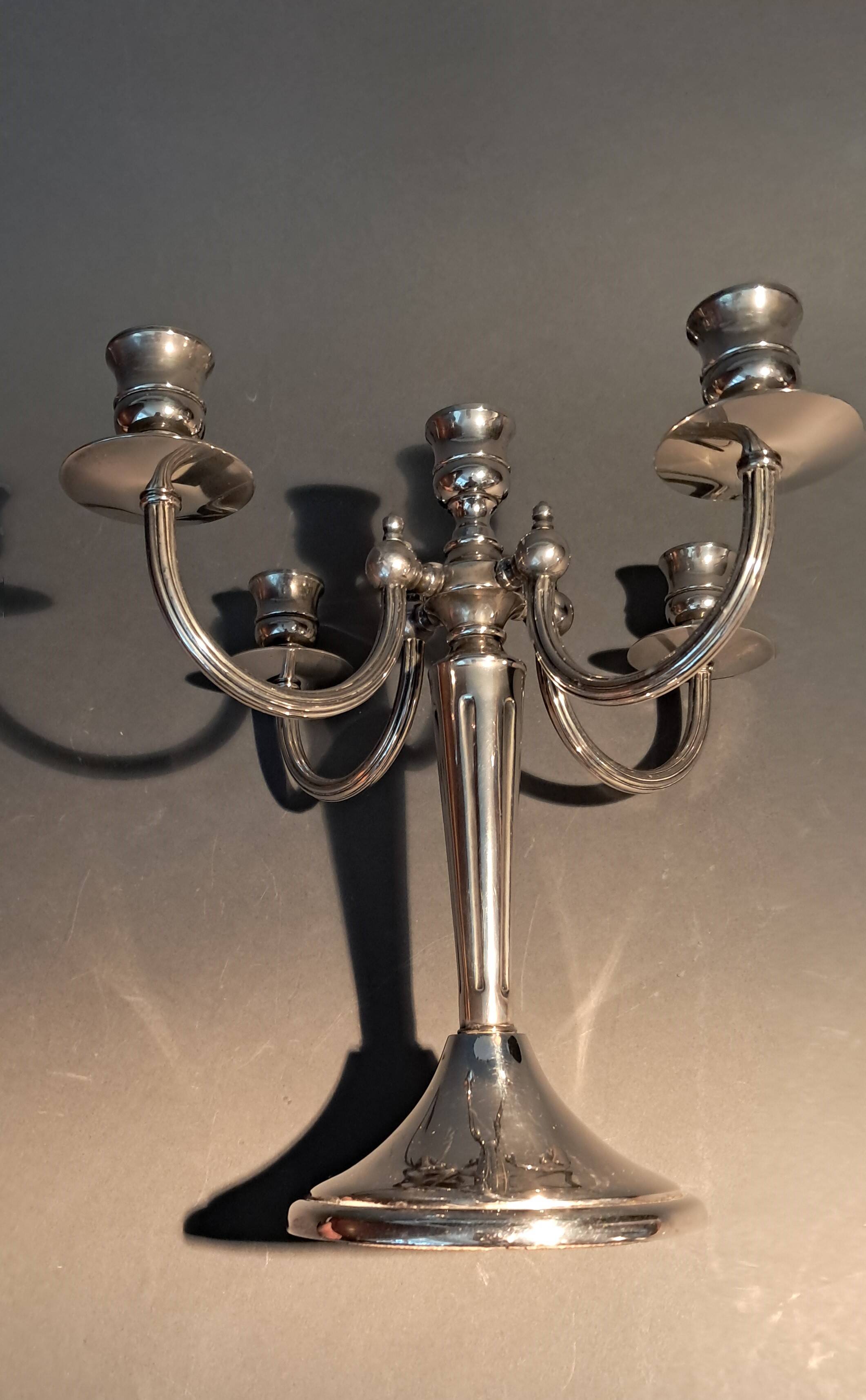 Silver plated 5 candle chandelier, England 1960.