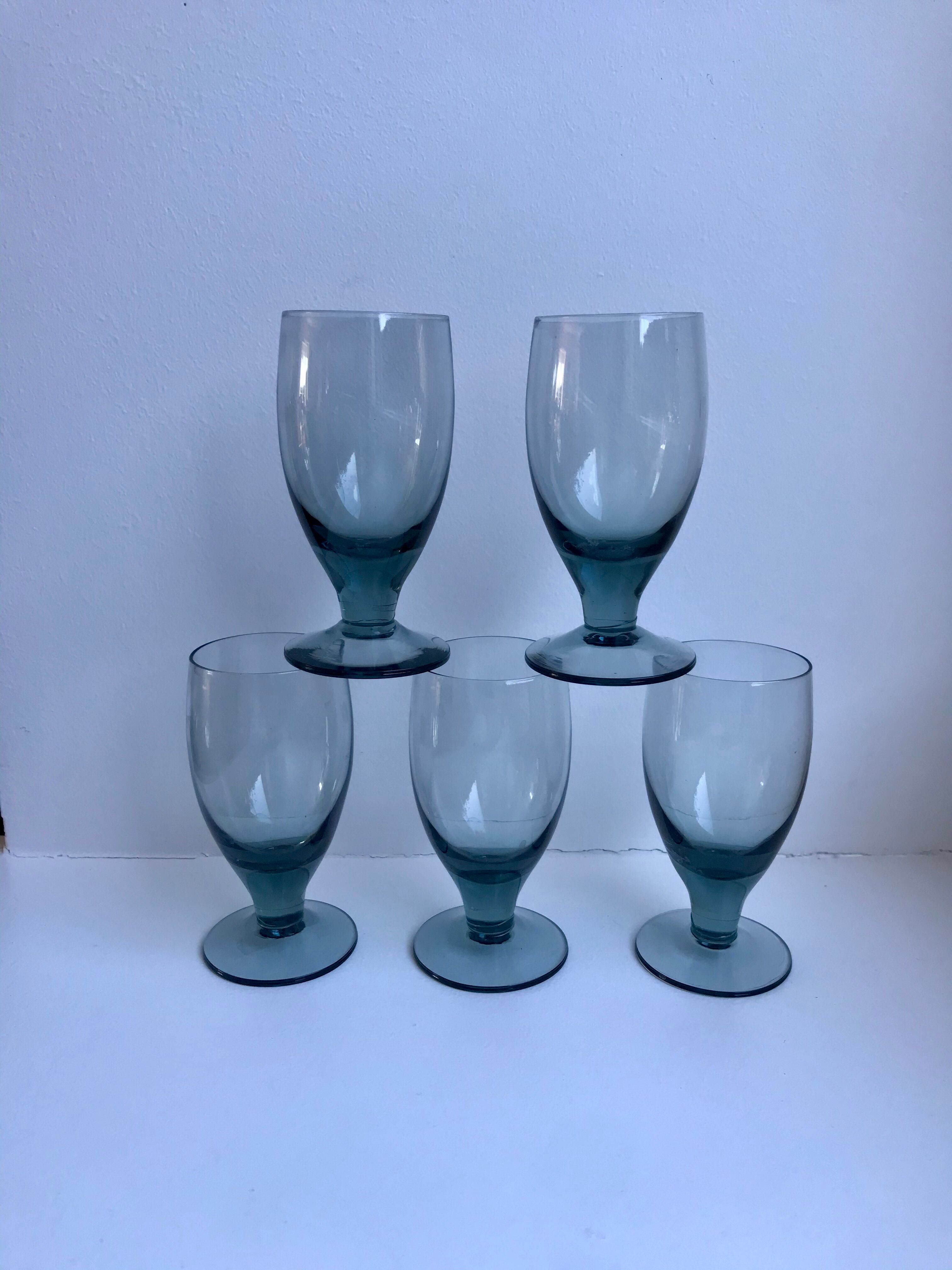 Set of 5 glasses with liqueur smoked glass design 70s