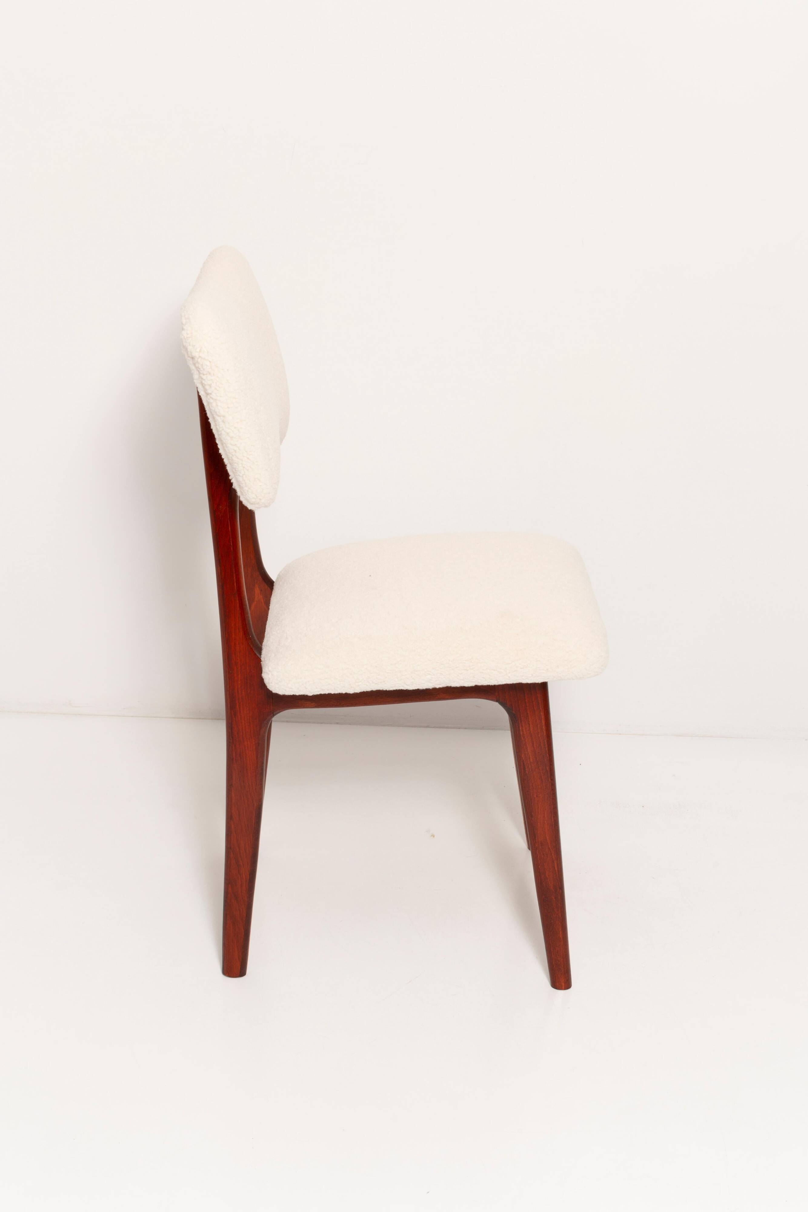 Beech wood armchair in cherry colour with cream boucle fabric - 20th century, Europe, 1960.