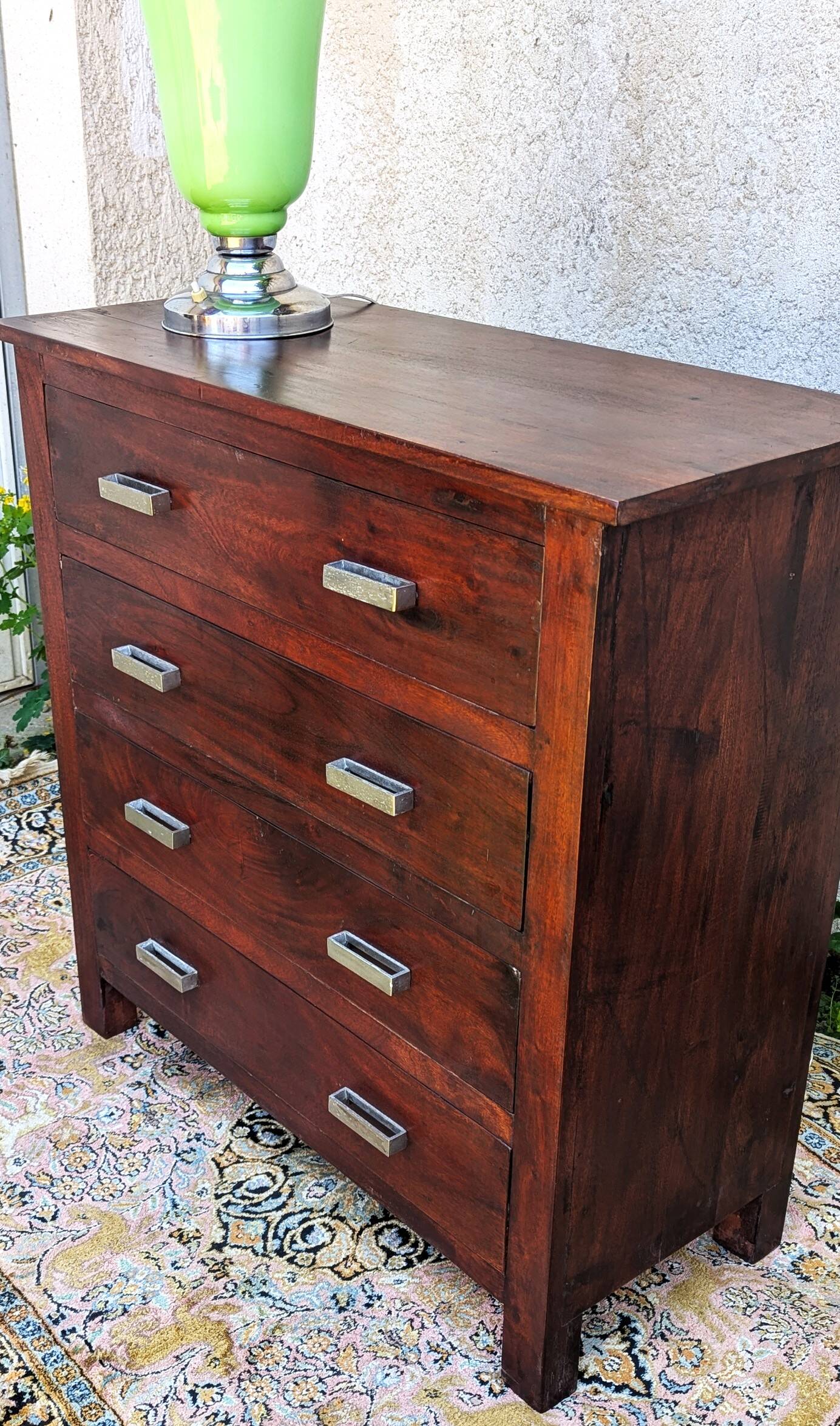 Commode Art Deco 4 Tiroirs Bois massif Rouge